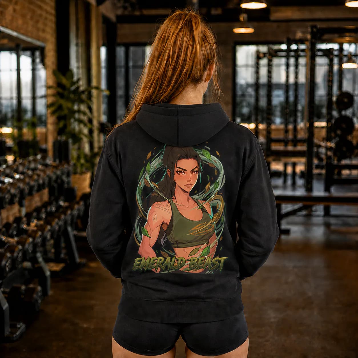 Person wearing Emerald Beast hoodie